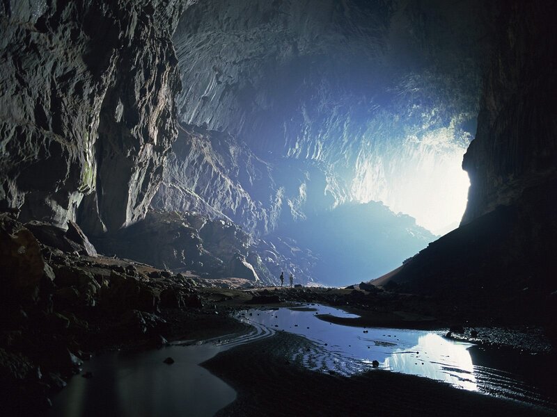 Two People in Cave — Blue