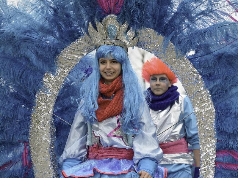 Two People in Costumes — Blue, Festive