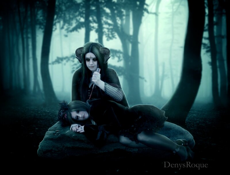 Two People in Forest — Green, Dark