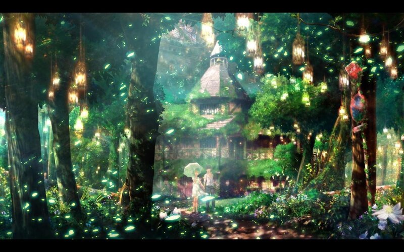 Two People in Forest — Green, Serene, Night