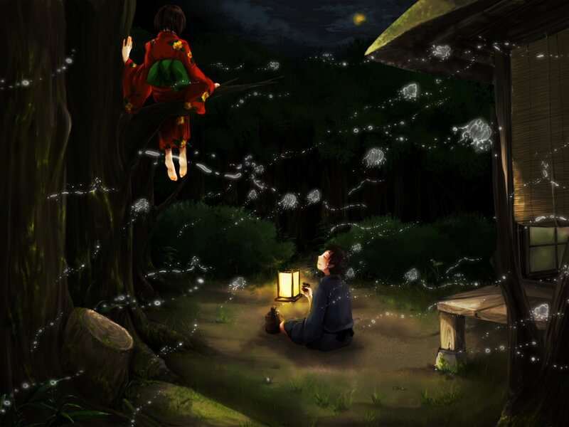 Two People in Forest — Green, Serene