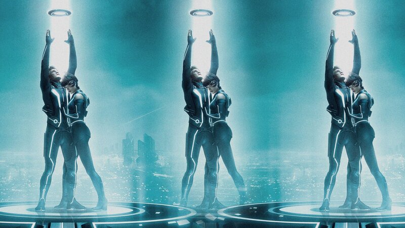 Two People in Futuristic Suits — Blue, Dramatic