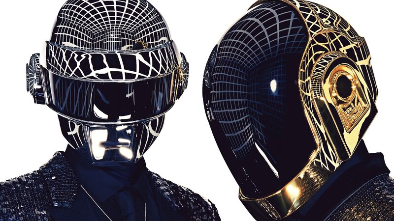 Two People in Helmets — Black, Dramatic, Photograph