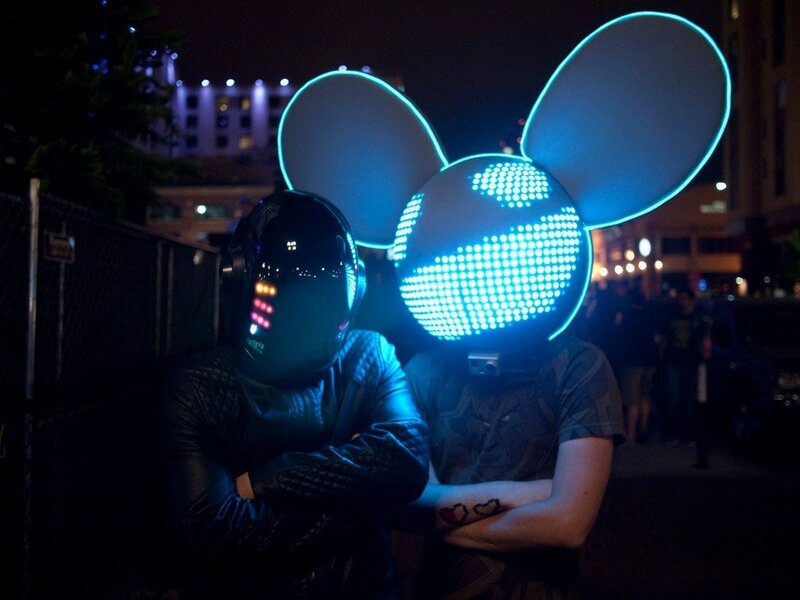 Two People in Helmets — Blue, Dark