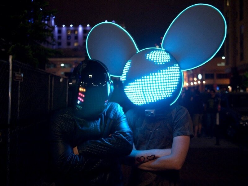 Two People in Helmets — Blue