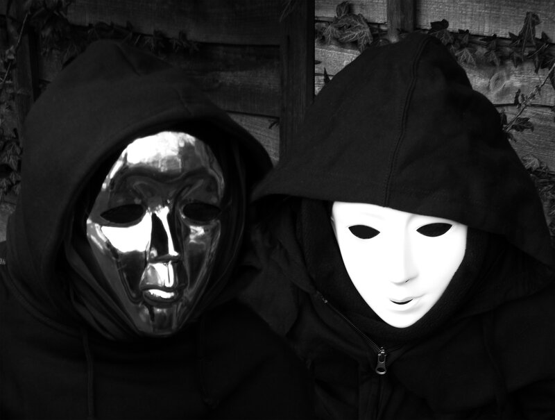 Two People in Hooded Masks — Black