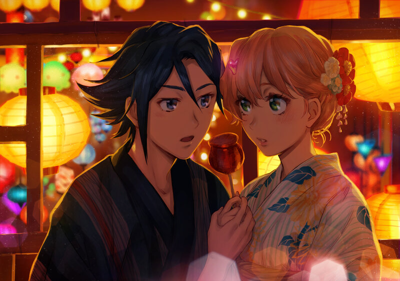 Two People in Kimonos — Yellow