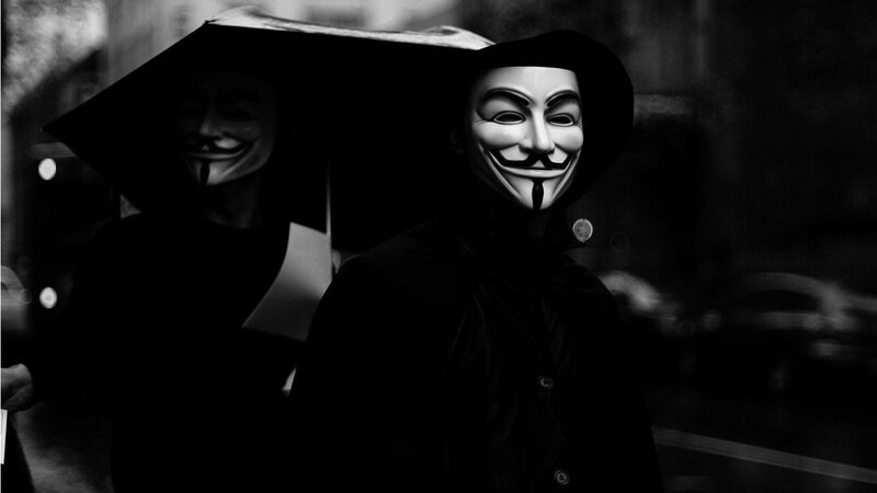 Two People in Masks — Black, Dramatic, Night
