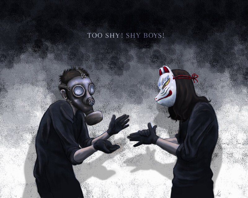 Two People in Masks — Black