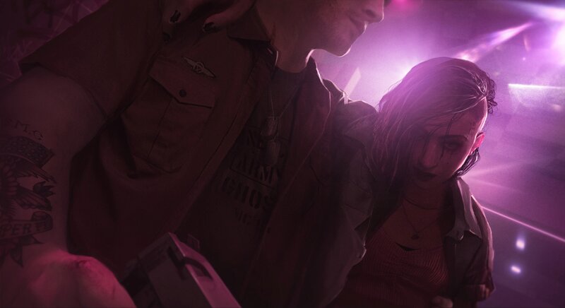Two People in Purple Light