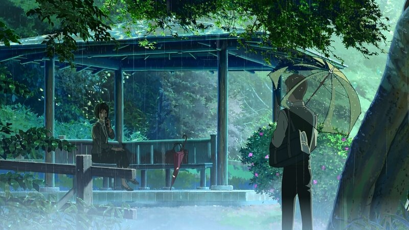 Two People in Rain — Green, Rainy, Contemplative