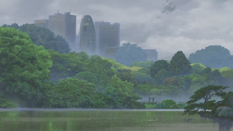 Two People in Rain — Green, Rainy