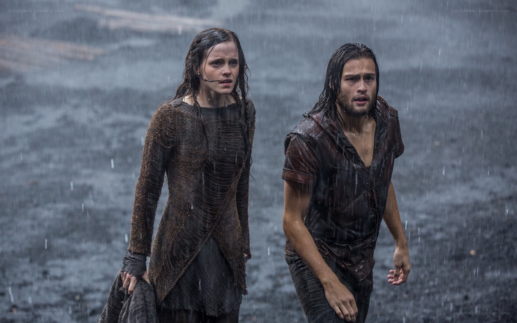 Two people in rainstorm