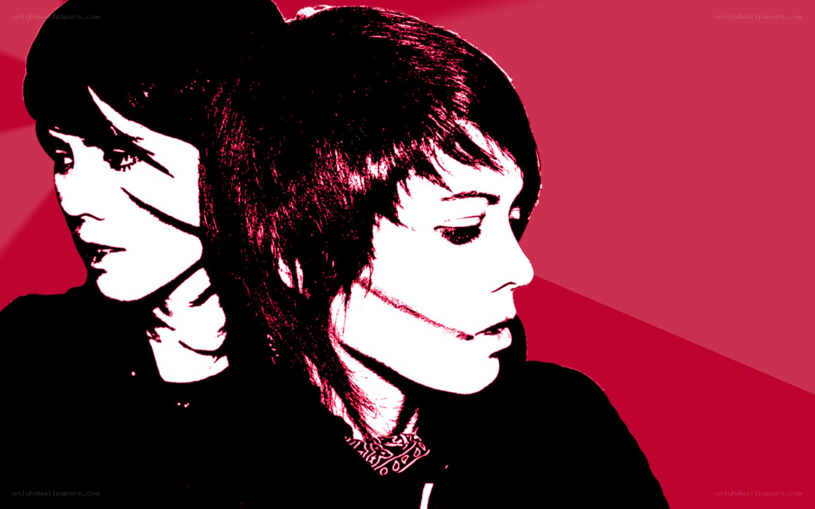 two people in red and black art
