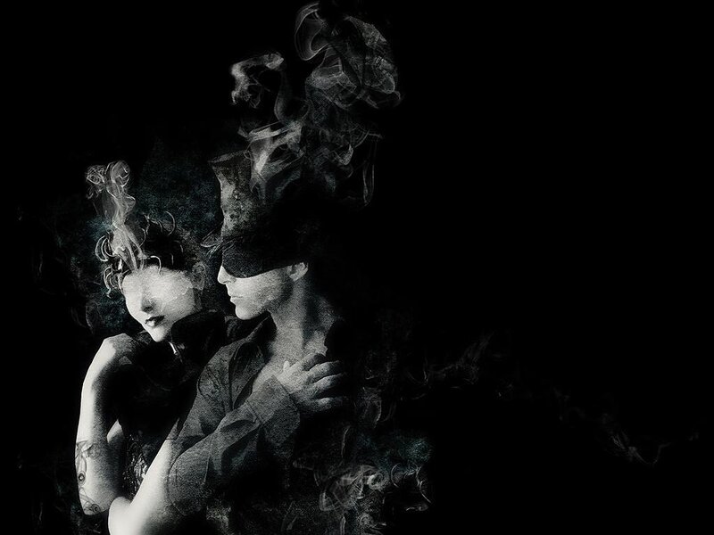 Two People in Smoke — Black, Dramatic, Digital Art, Dark Background