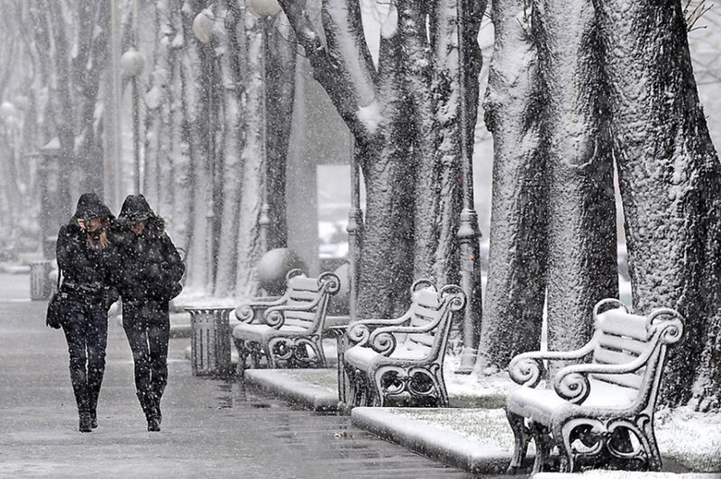Two People in Snow — Black