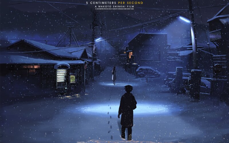 Two People in Snow — Blue, Melancholic, Night, Anime, Streetlights