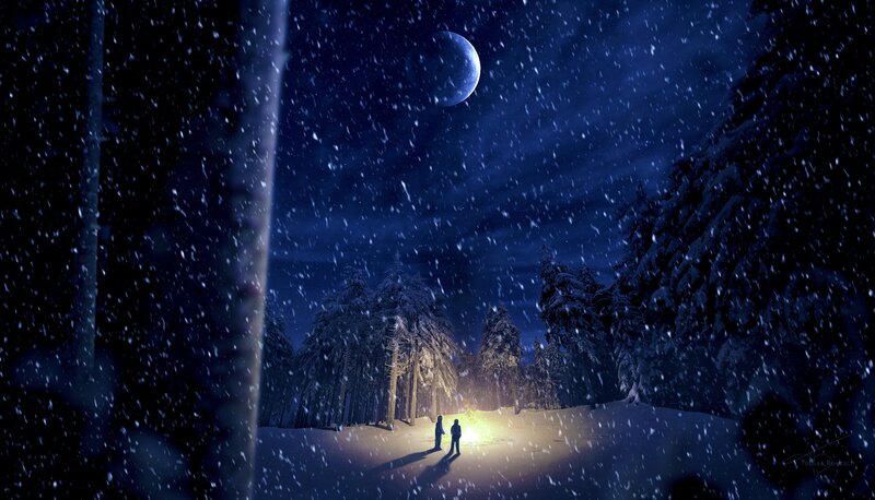 Two People in Snow — Blue