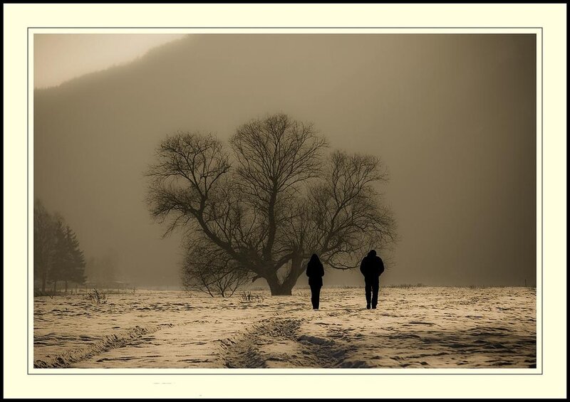 Two People in Snow — Brown