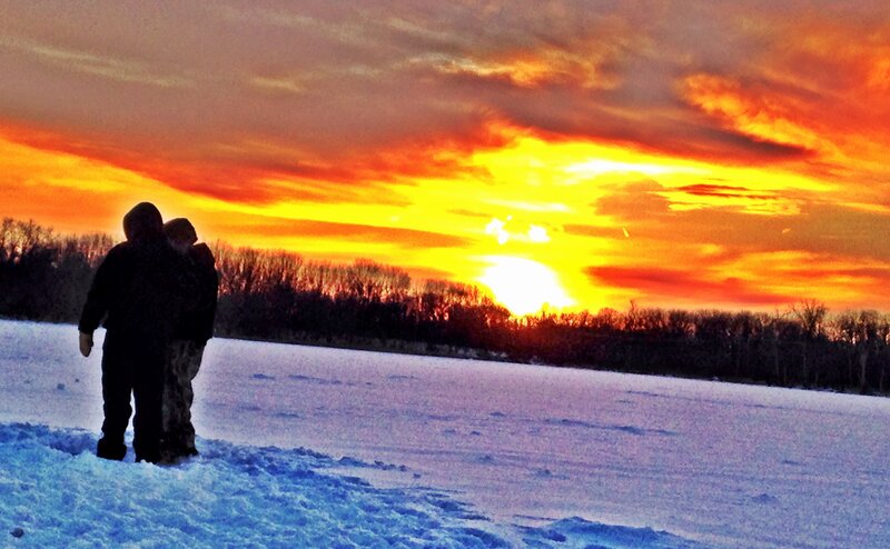 Two People in Snow — Orange
