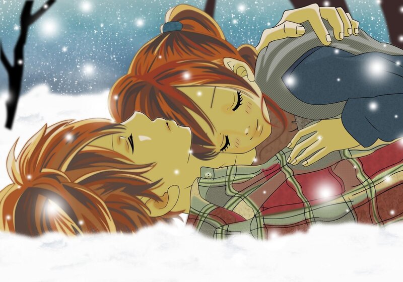 Two People in Snow — White, Peaceful, Winter