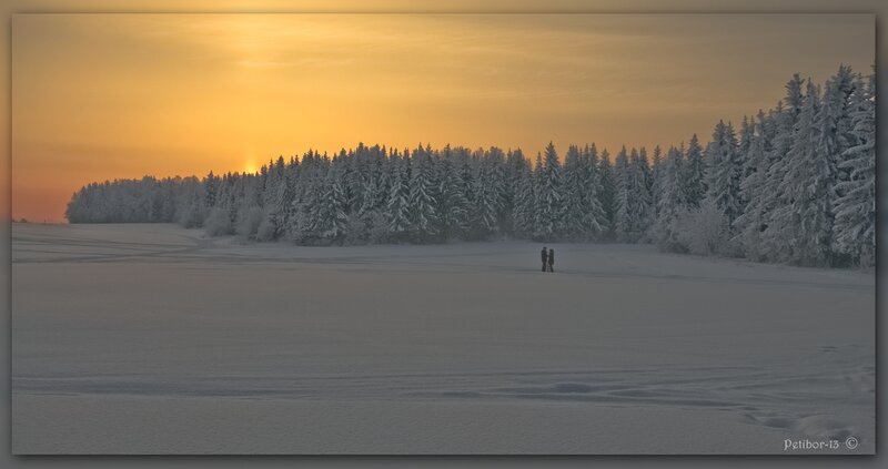 Two People in Snow — Yellow