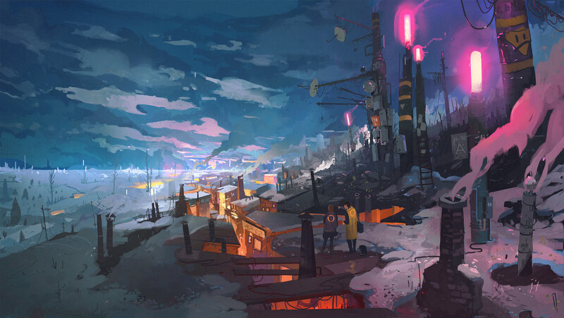 Two People in Snowy City