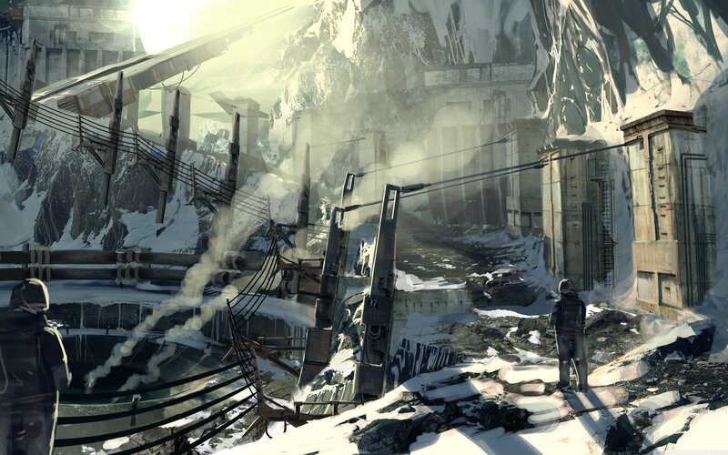 Two People in Snowy Ruins