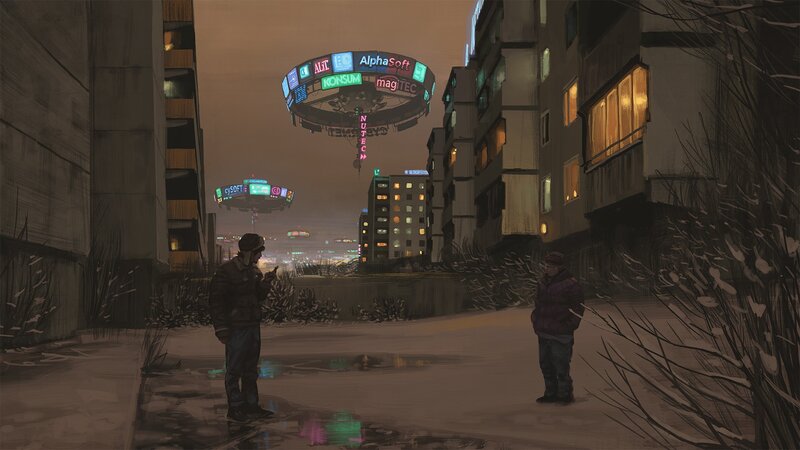 Two People in Snowy Street
