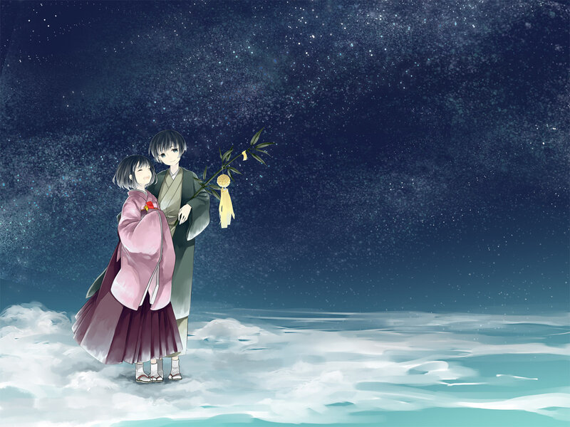 Two People in Traditional Clothing — Blue