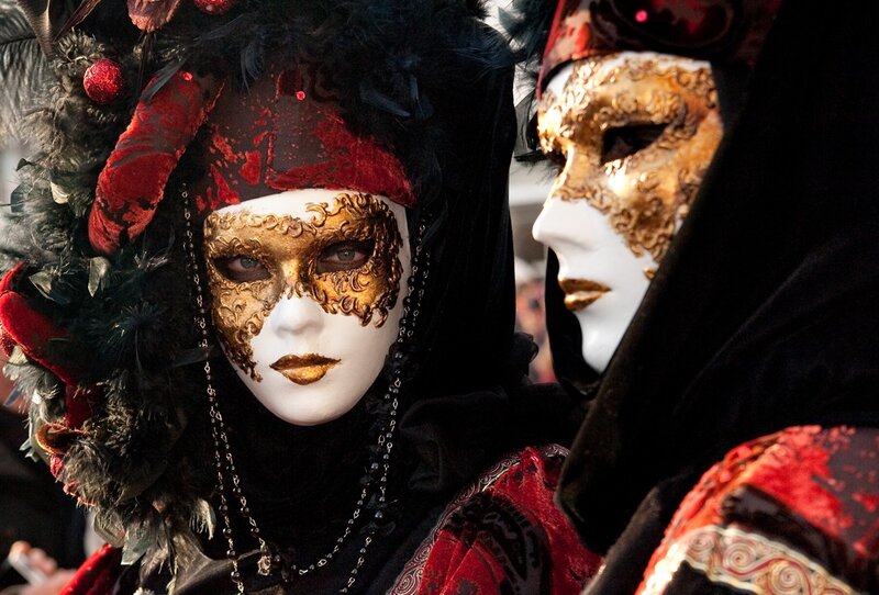 Two People in Venetian Masks — Black
