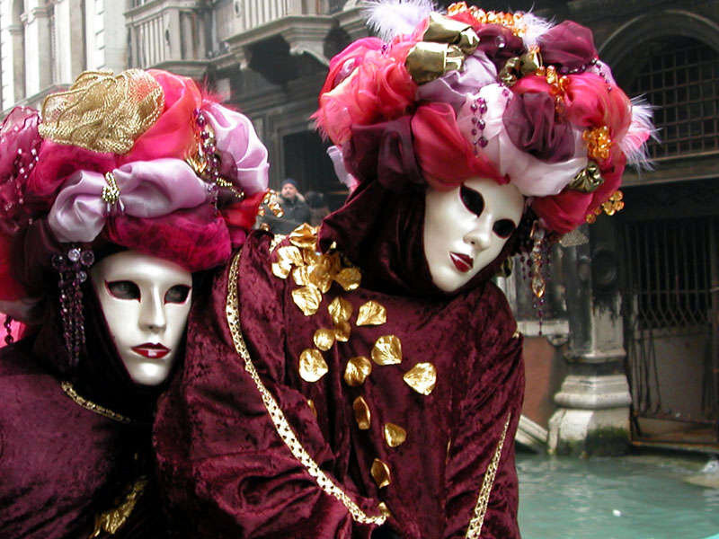 Two People in Venetian Masks — Maroon