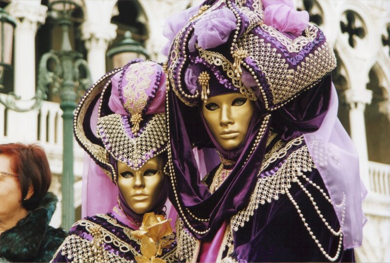 Two People in Venetian Masks — Purple, Festive