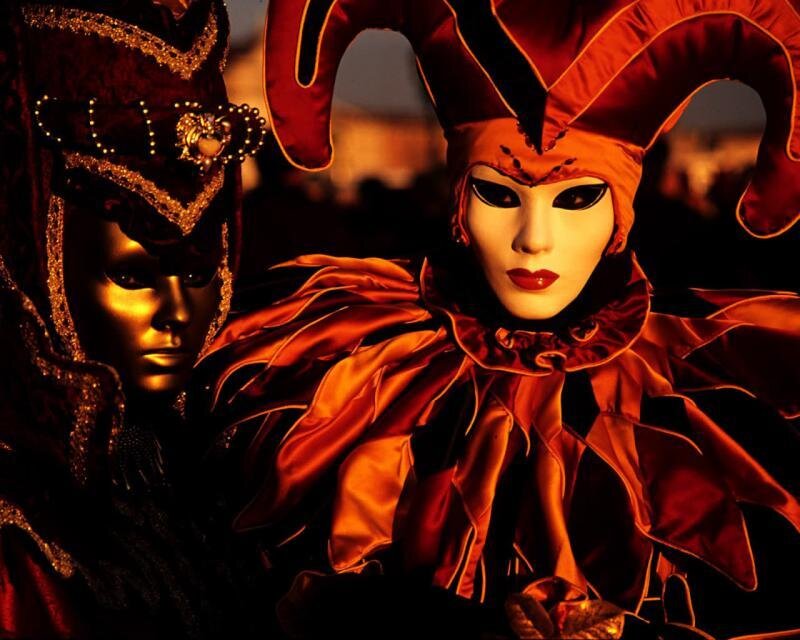 Two People in Venetian Masks — Red