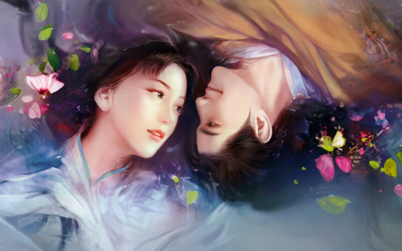 Two People in Water — Blue, Serene