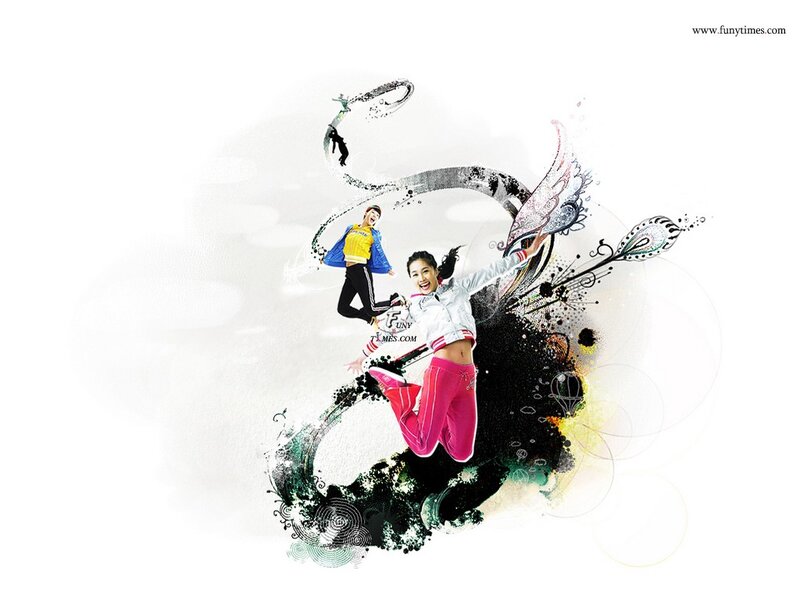 two people jumping with art effects