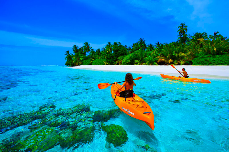 Two People Kayaking — Blue, Serene, Afternoon, Photograph