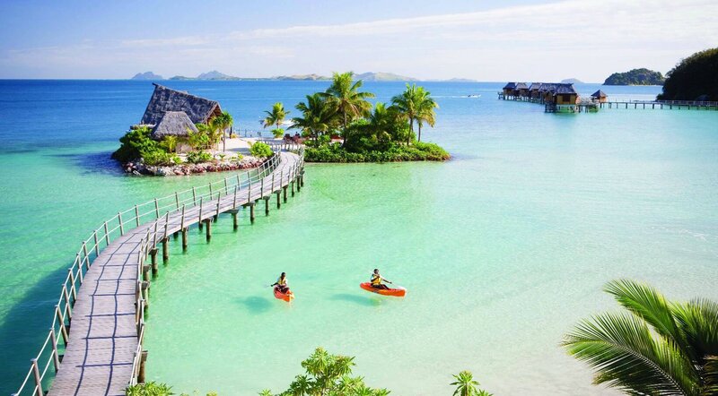 Two People Kayaking — Blue, Serene, Afternoon