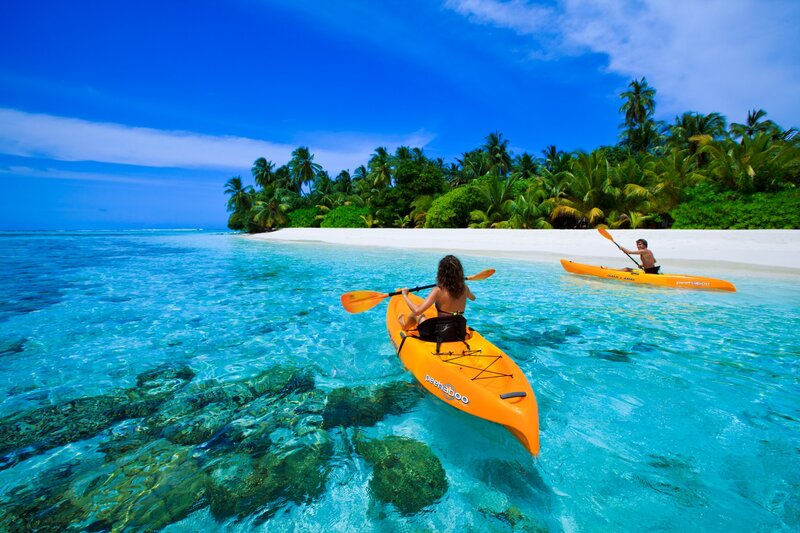 Two People Kayaking — Blue