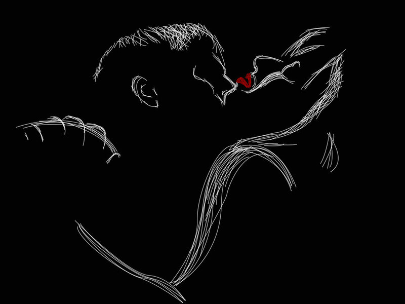 Two People Kissing — Black, Dramatic, Digital Art