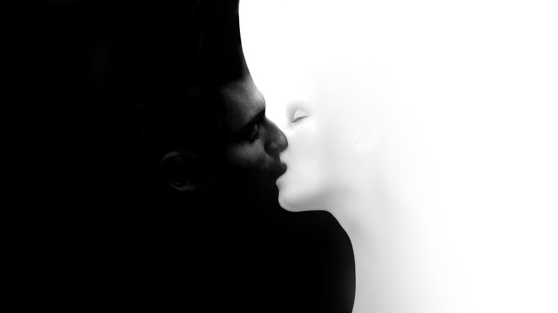 Two People Kissing — Black, Dramatic, Photograph, Silhouette