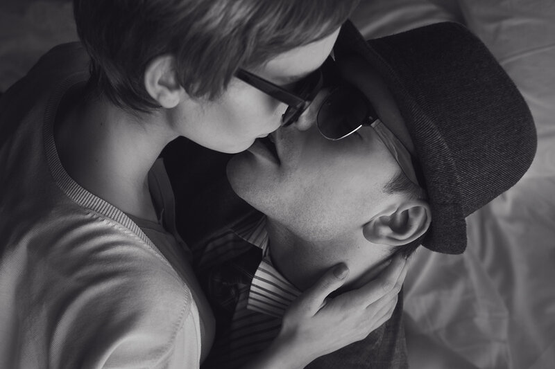 Two People Kissing — Black, Intimate