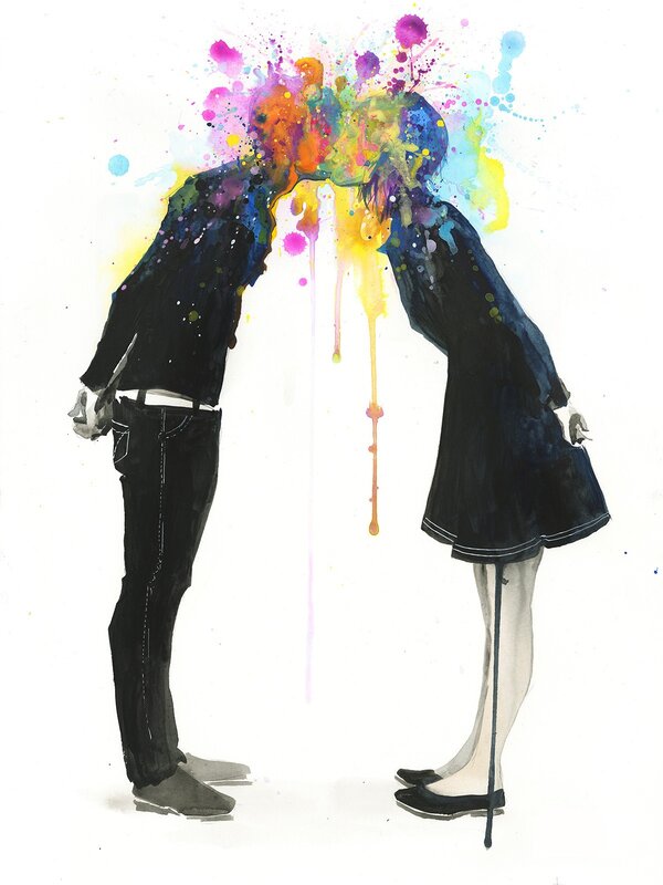 Two People Kissing — Black, Playful