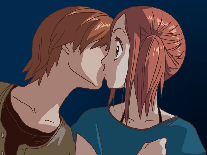Two People Kissing — Blue, Intimate, Night