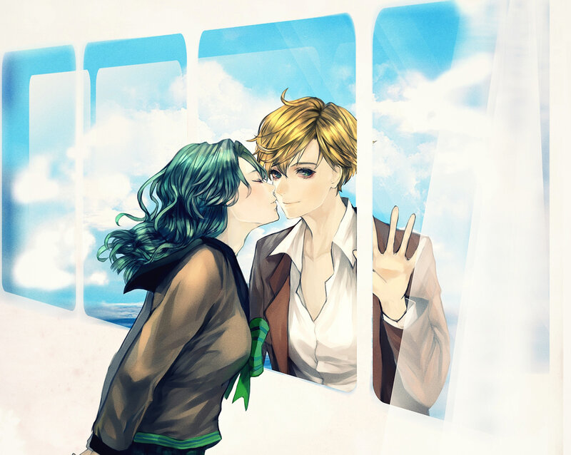 Two People Kissing — Blue, Romantic, Afternoon