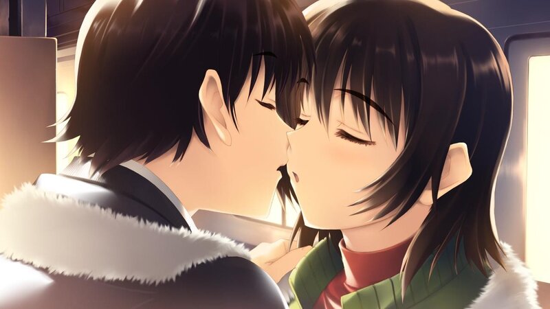 Two People Kissing — Brown, Intimate, Night, Anime