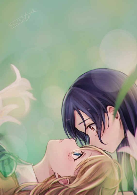 Two People Kissing — Green, Serene