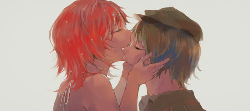 Two People Kissing — Red, Intimate