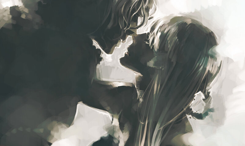 Two People Kissing — White, Dramatic