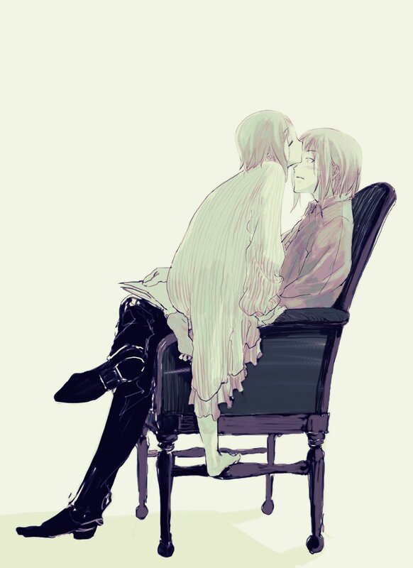 Two People Kissing — White, Intimate, Anime